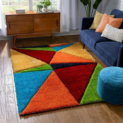 SR Handloom Multicolor Polyester Carpet(9 ft,  X 6 ft, Rectangle)