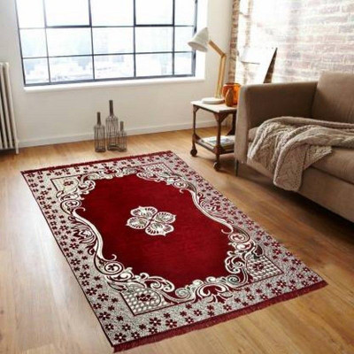 WebDealz 150 cm  X 210 cm Cotton Carpet(Rectangle, Red)