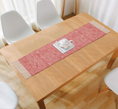 MAA HOME CONCEPT Red Cotton, Polyester Runner(1 ft,  X 6 ft, Rectangle)