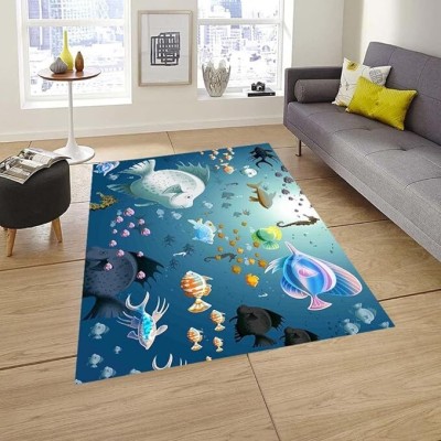 Sparrow world Light Blue Velvet Carpet(122 cm,  X 183 cm, Square)
