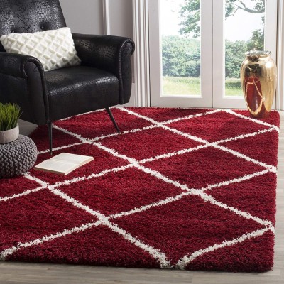Shag Weaving Red Polyester Carpet(3 ft,  X 5 ft, Rectangle)