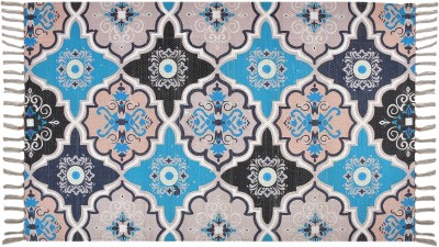 GENIUS HOMS Blue Cotton, Polyester Carpet(3 ft,  X 5 ft, Rectangle)