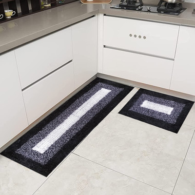 ROUSN Cotton Floor Mat(Silver, Pack of 2, Free)