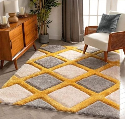 Samjeeda Handloom carpets Yellow Wool Carpet(4 ft,  X 6 ft, Rectangle)
