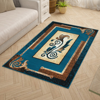 Story@home Blue, Yellow Polyester Carpet(3 ft,  X 5 ft, Rectangle)