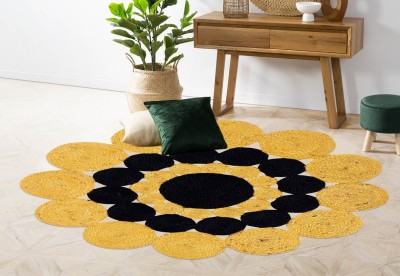 RAMAN TEXTILE Black, Yellow Jute Carpet(3 ft,  X 3 ft, Square)
