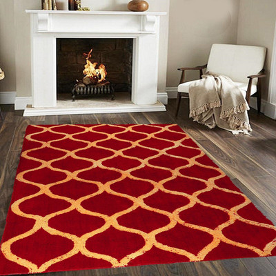 Woolpik Red Polyester Carpet(4 cm,  X 6 cm, Rectangle)