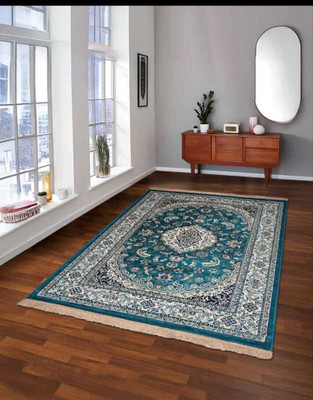 R CARPETS 5 ft  X 7 ft Silk Carpet(Rectangle, Blue)