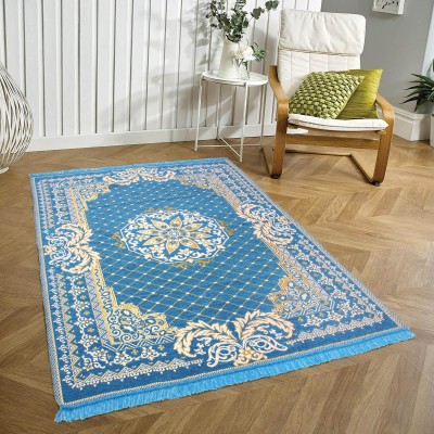 Nirmal Home Light Blue Cotton Carpet(152.4 cm,  X 213.36 cm, Rectangle)