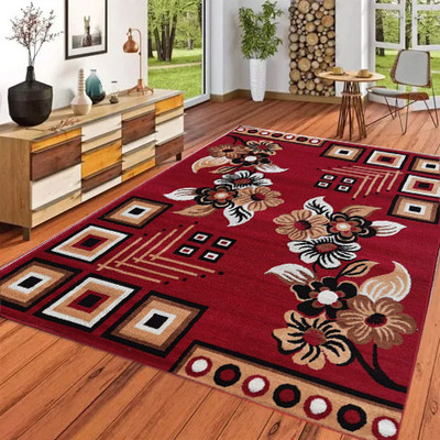Acarpet Red Acrylic Carpet(5 ft,  X 7 ft, Rectangle)