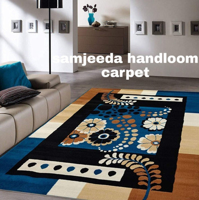 Samjeeda Handloom carpets Blue Polyester Carpet(6 cm,  X 8 cm, Rectangle)
