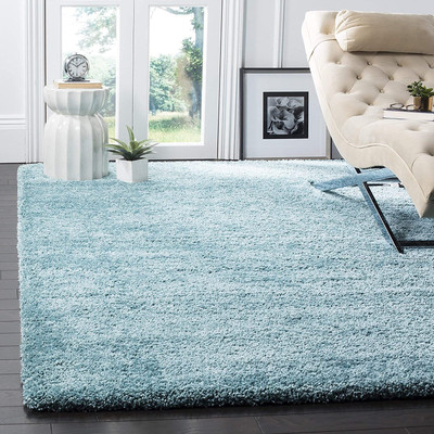 Shag Weaving Light Blue Polyester Carpet(4 ft,  X 6 ft, Rectangle)