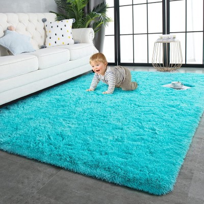 KAYNAT CARPET Light Blue Polyester Carpet(5 ft,  X 7 ft, Rectangle)