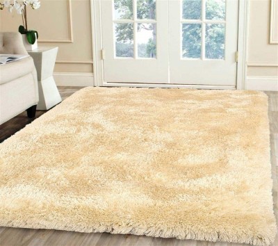 Shag Weaving Beige Polyester Carpet(5 ft,  X 8 ft, Rectangle)