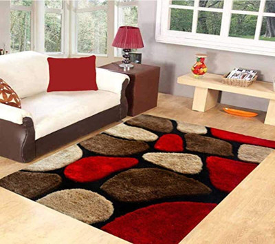 RM Handloom Red, Brown, Beige Polyester Area Rug(6 cm,  X 4 cm, Rectangle)