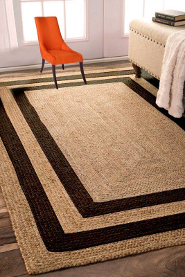 dheeraj handloom Beige, Black Jute Carpet(60.96 cm,  X 152.4 cm, Rectangle)