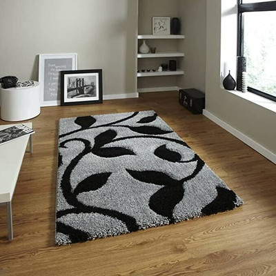 SR Handloom Grey, Black Polyester Carpet(2 ft,  X 6 ft, Rectangle)