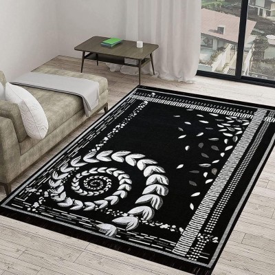 KENISHA HOME DECOR Black Chenille Carpet(5 ft,  X 7 ft, Rectangle)