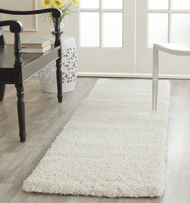 Shag Weaving White Polyester Area Rug(2 ft,  X 4 ft, Rectangle)