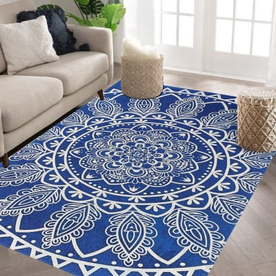 budhraj rugs Blue Cotton Area Rug(3 ft,  X 5 ft, Rectangle)