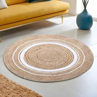 KUBER INDUSTRIES 2 ft  X 60 cm Jute Carpet(Circle, White, Beige)