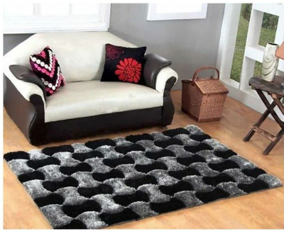 SR Handloom Grey, Black Polyester Carpet(3 ft,  X 5 ft, Rectangle)