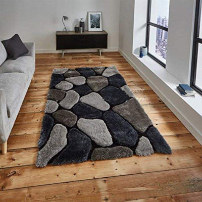 RM Handloom Black, Grey Blended, Polyester Area Rug(3 ft,  X 5 ft, Rectangle)