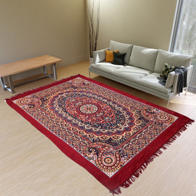 RUSTIC LINEN Maroon Velvet Carpet(147 cm,  X 229 cm, Rectangle)