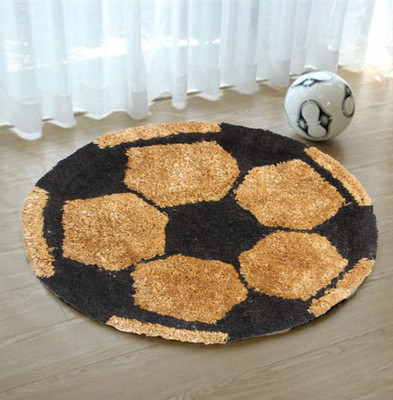 KALYAN GLOBAL Beige, Black Polyester Area Rug(2 cm,  X 2 cm, Circle)
