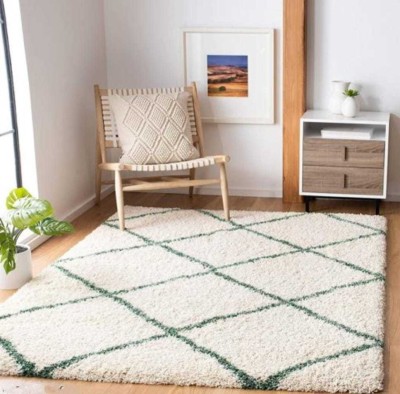 Samjeeda Handloom carpets White, Brown Wool Carpet(4 ft,  X 6 ft, Rectangle)