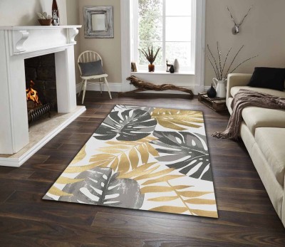 Sparrow world Yellow Velvet Carpet(122 cm,  X 183 cm, Square)