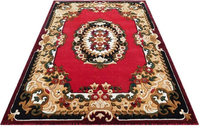 R CARPETS 5 ft  X 7 ft Silk, Wool Carpet(Rectangle, Red)
