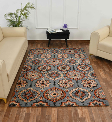 PRESTO BAZAAR Grey Polyester Carpet(4 ft,  X 6 ft, Rectangle)