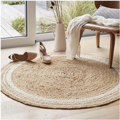 RUDRA ENTERPRISE Beige Jute Area Rug(2 ft,  X 2 ft, Circle)