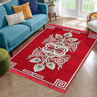 lupusiya Red Chenille Carpet(152 cm,  X 213 cm, Rectangle)