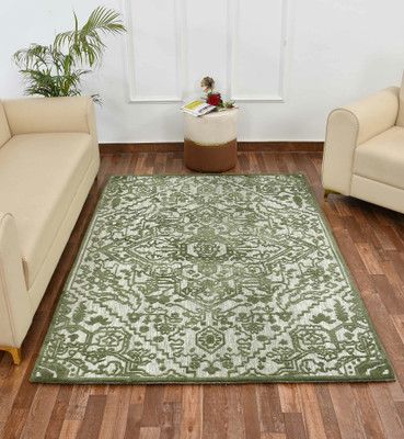 PRESTO BAZAAR Green Polyester Carpet(4 ft,  X 6 ft, Rectangle)