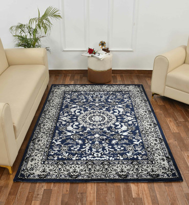 PRESTO BAZAAR Blue Polyester Carpet(4 ft,  X 6 ft, Rectangle)