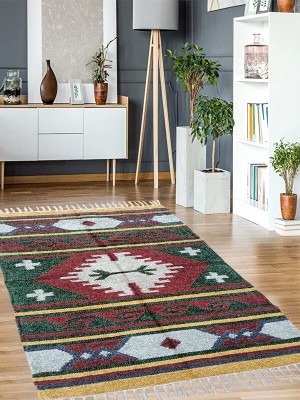 budhraj rugs Multicolor Velvet Dhurrie(2 ft,  X 4 ft, Rectangle)