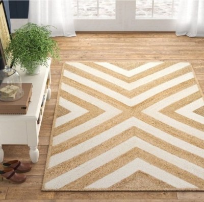 Sabnoor Store White, Beige Jute, Cotton Area Rug(3 ft,  X 5 ft, Rectangle)