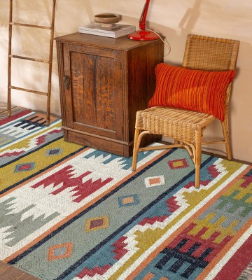Medetai Multicolor Wool, Jute, Wool Dhurrie(90 cm,  X 150 cm, Rectangle)