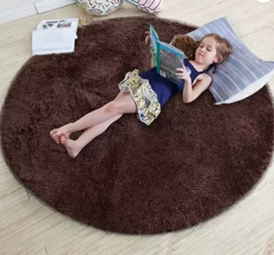 SR Handloom Brown Polyester Carpet(2 ft,  X 58 cm, Circle)