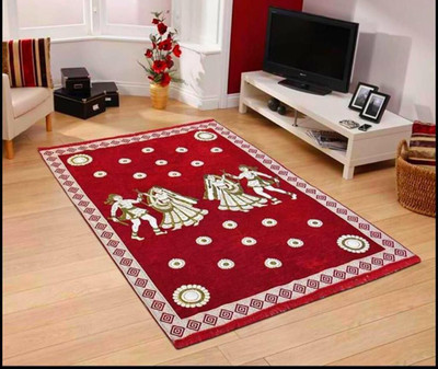 BLINKSYMART Red Velvet Carpet(152.4 cm,  X 213.36 cm, Rectangle)