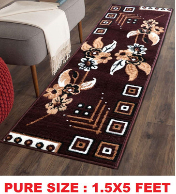 KAYNAT CARPET Brown Acrylic, Silk Runner(1 Feet,  X 5 Feet, Rectangle)