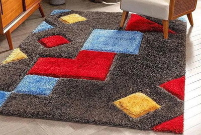 SPA Furnishing Grey, Blue, Red, Yellow Polyester Carpet(6 ft,  X 4 ft, Rectangle)