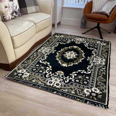 Home Desirica Black Cotton Carpet(4 ft,  X 7 ft, Rectangle)