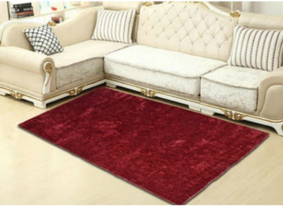 SR Handloom Red Polyester Carpet(3 ft,  X 8 ft, Rectangle)