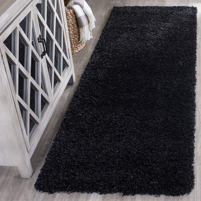 BhCarpet Black Polyester Runner(2 ft,  X 6 ft, Rectangle)