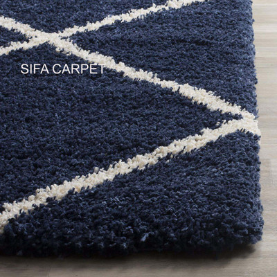 Shag Weaving Blue Polyester Carpet(5 ft,  X 5 ft, Square)