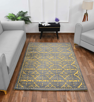 PRESTO BAZAAR Grey, Yellow Polyester Carpet(4 ft,  X 6 ft, Rectangle)