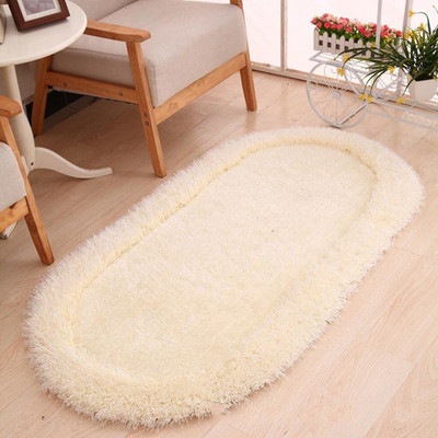 SR Handloom Beige Polyester Area Rug(1 ft,  X 2 ft, Oval)